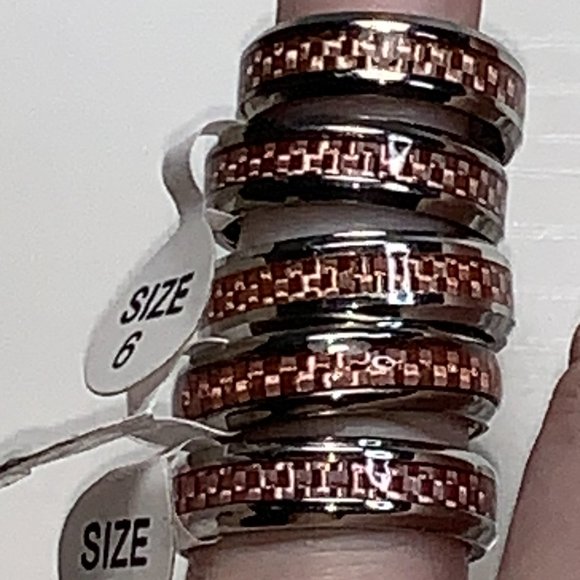 Solid Titanium Pink Carbon Fiber Inlay Band Ring, Size 6 - Picture 5 of 10